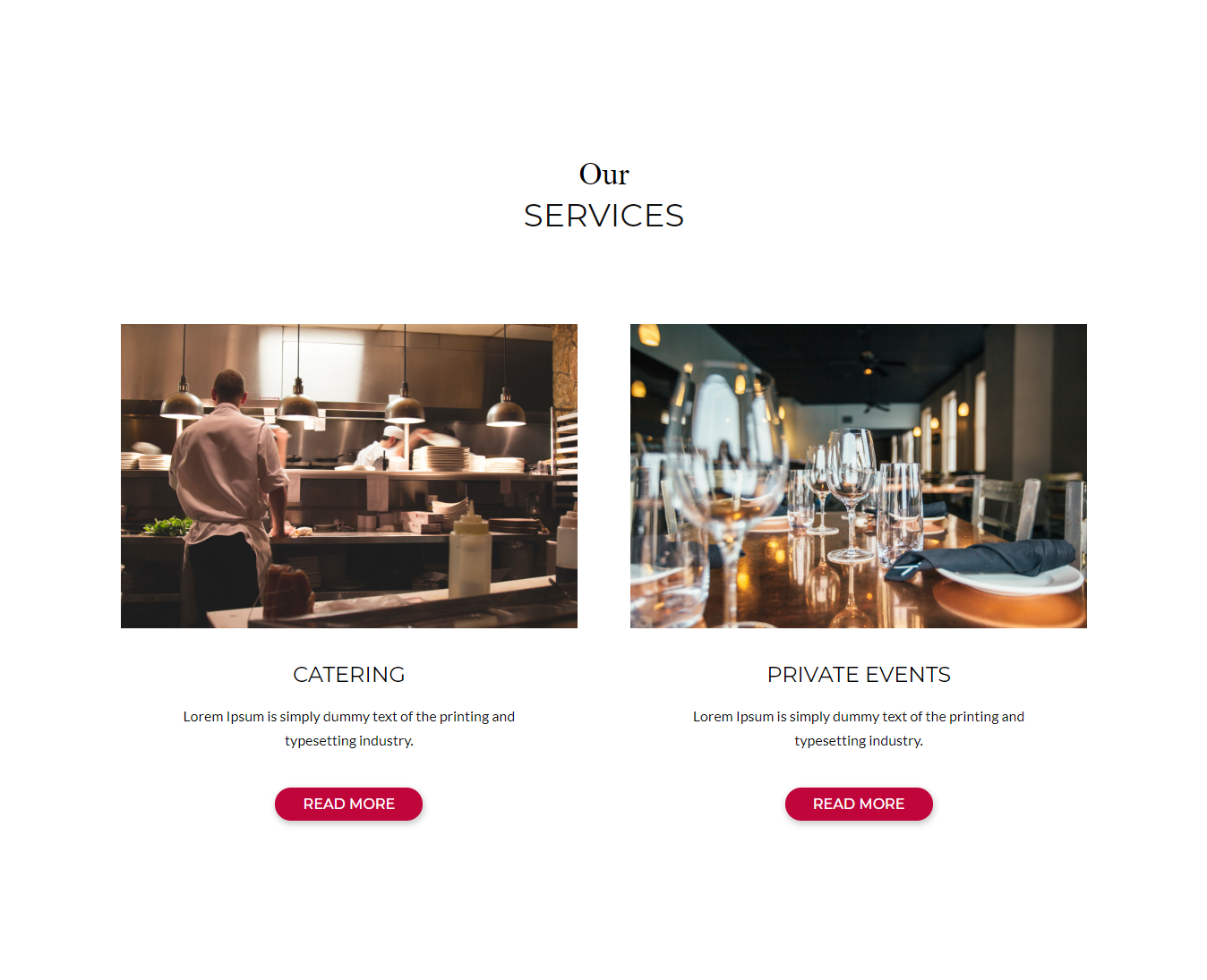 Service section of Divi Restaurant Template
