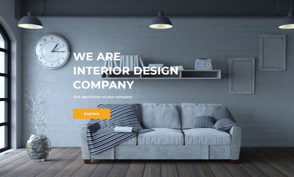 Hero section of divi interior design template